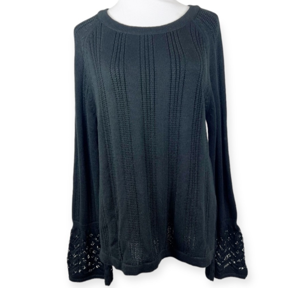 𝅺ASOS Open Knit Sweater Crochet Bell Sleeves Black Medium